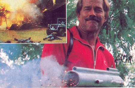 Harrison nel trash-action the eliminator usa un lanciagranate per demolire il nemico